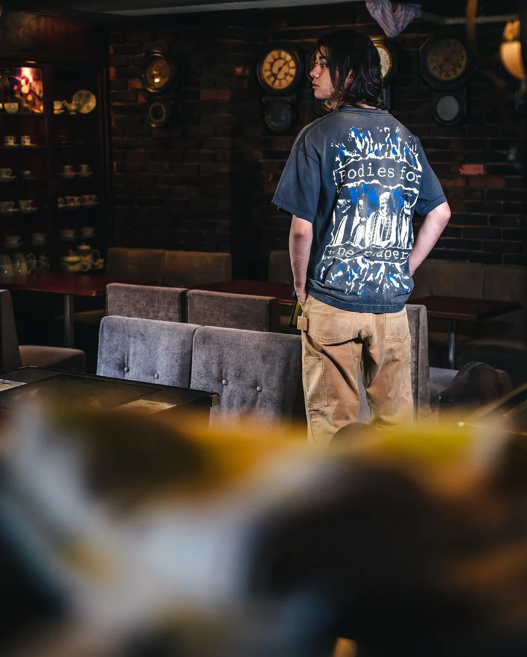 SAINT MICHAEL SS TEE/B FOR REAPER Jesus Hell's Angels Washed and Distressed Short Sleeves Washed Black S-XL Garment Dyed Printed Washed and Distressed